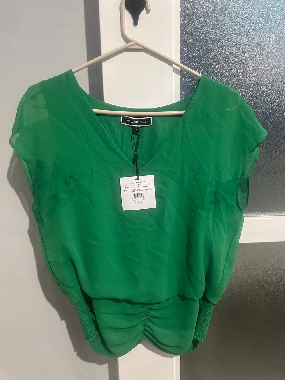 Melanie Lynx Emerald Ruched Waist V-Neck Blouse